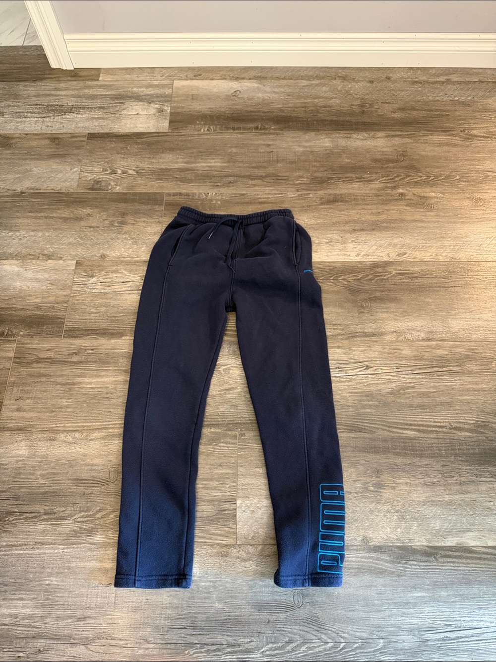 Puma Kids Dark Navy Joggers with Blue Logo